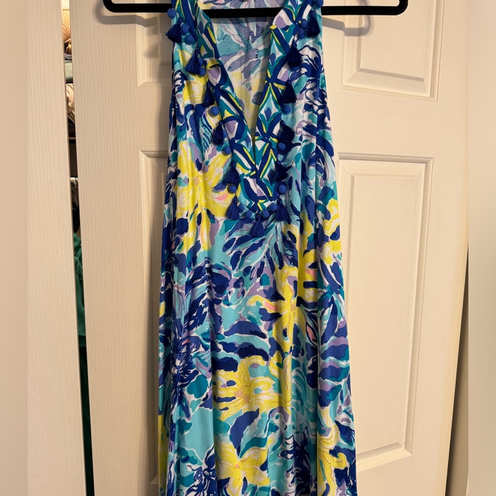 Lilly Pulitzer short dress with tassel detail on neckline